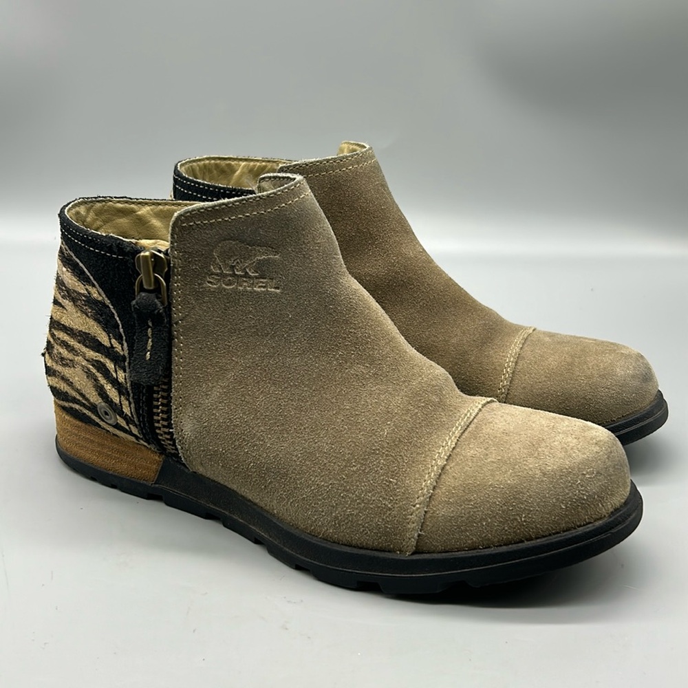 Sorel Major Low Chelsea Ankle Booty Tan Zebra Sz 7